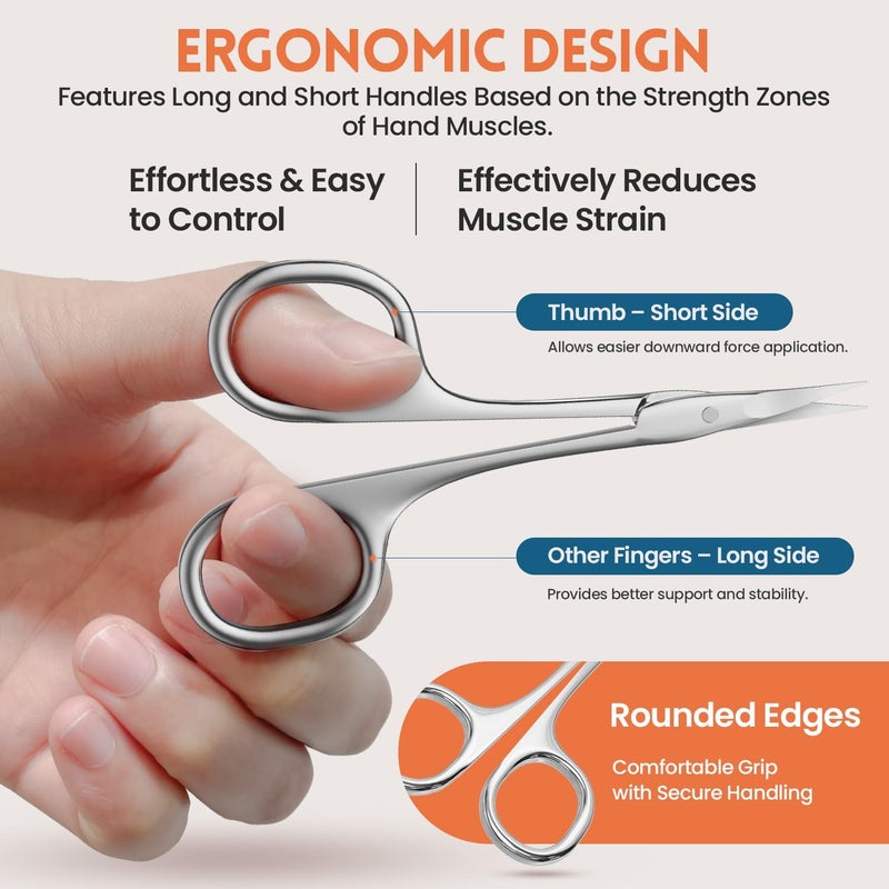 THRAU Left-Handed Cuticle Scissors – Surgical Grade Stainless Steel with Sharp Curved Tip for Cuticles, Nails, Eyebrows, Eyelashes, Nose Hair & Beard – Ideal for Manicure & Precise Grooming - Image 4
